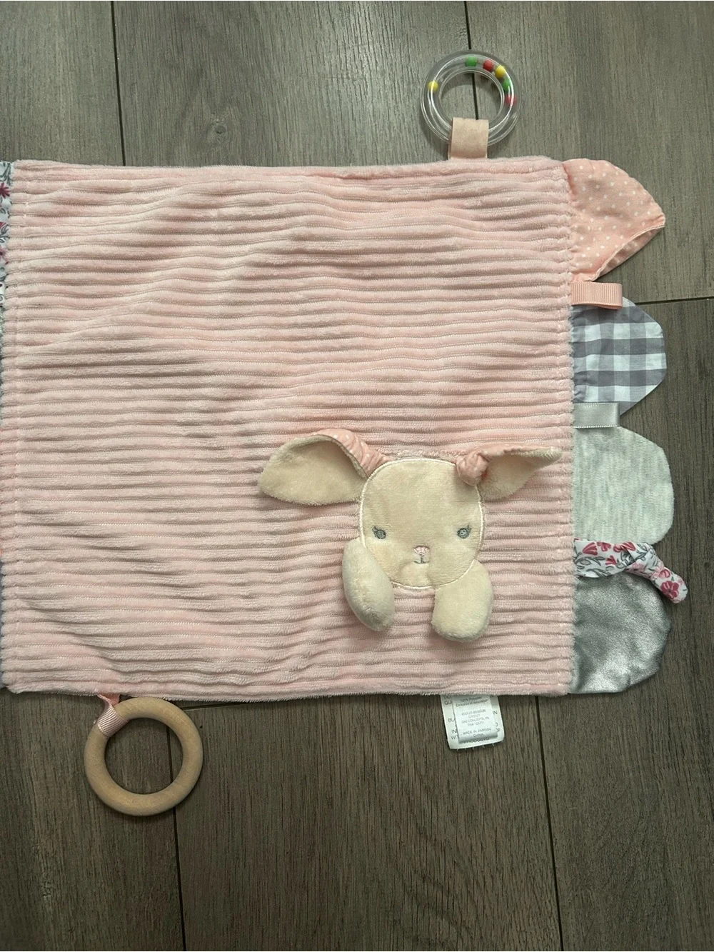 Modern Baby Pink Bunny Security Blanket Lovey Teether